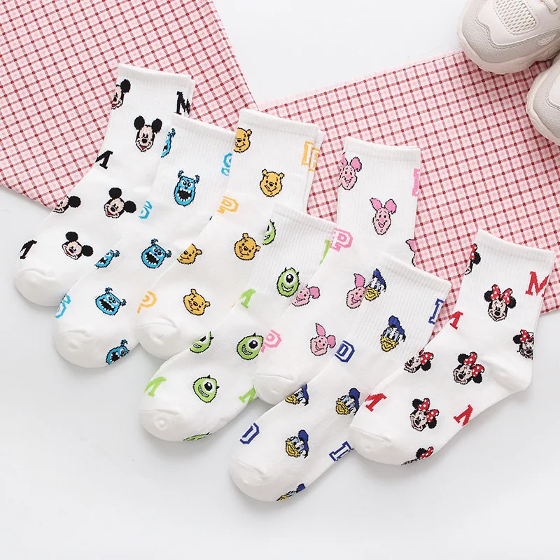 Disney Girl Casual Cute Socks Women Cartoon Animal Mickey Donald Duck Ladies Socks Cotton Happy Funny Street Fashion Adults