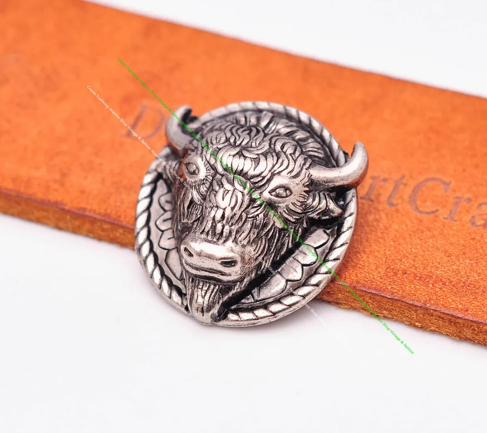 10Pc 26*25Mm Heavy Duty Silver Western Buffalo Head Bison  display picture 2