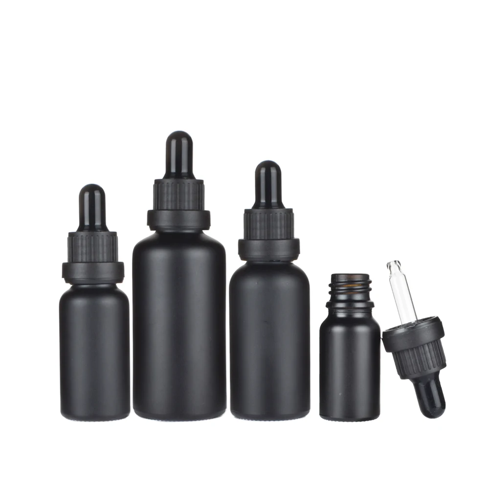 6pcs/lot 5ml 10ml 15ml 20ml 30ml 50ML 100ML Matt Black Glass Bottle With Dropper Essential Oil Bottle Perfume bottle