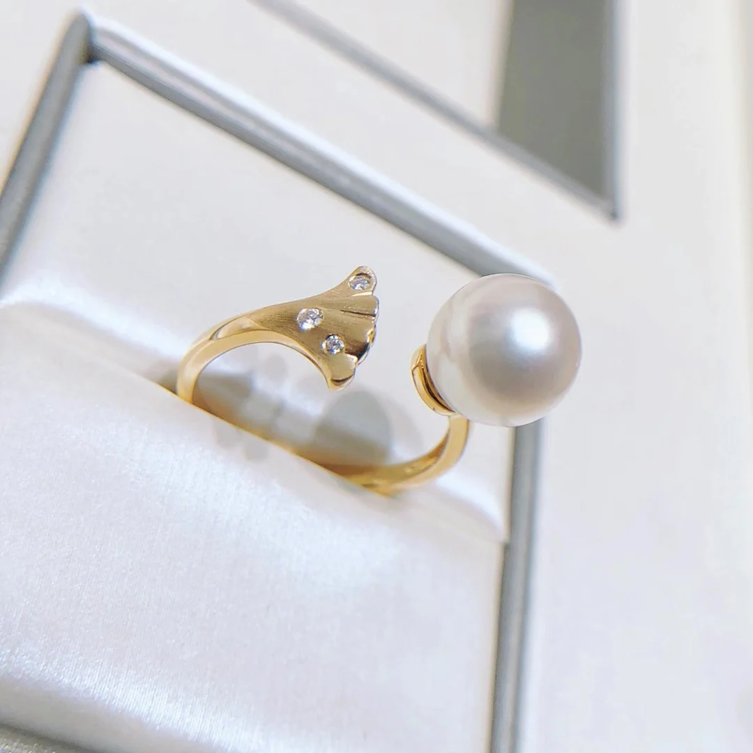 JY Pearl Ring Fine Jewelry Solid 18K Gold Round 8-8.5mm Natural Ocean Sea Water Akoya White Pearls Rings Japan Origin for Women