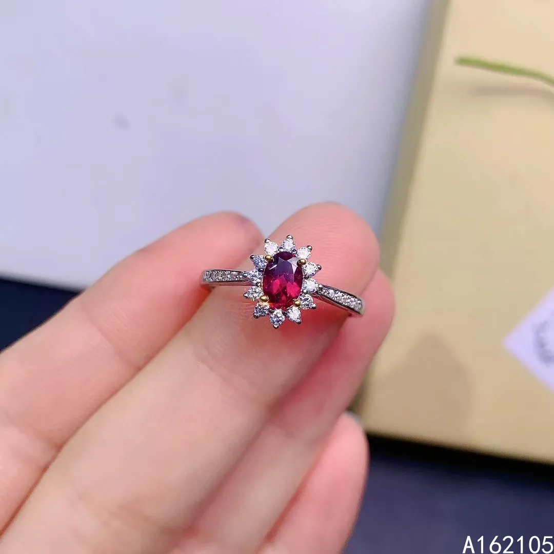 

925 pure silver Chinese style natural pyrope garnet women's classic fashion flower two color adjustable gem ring fine jewelry su