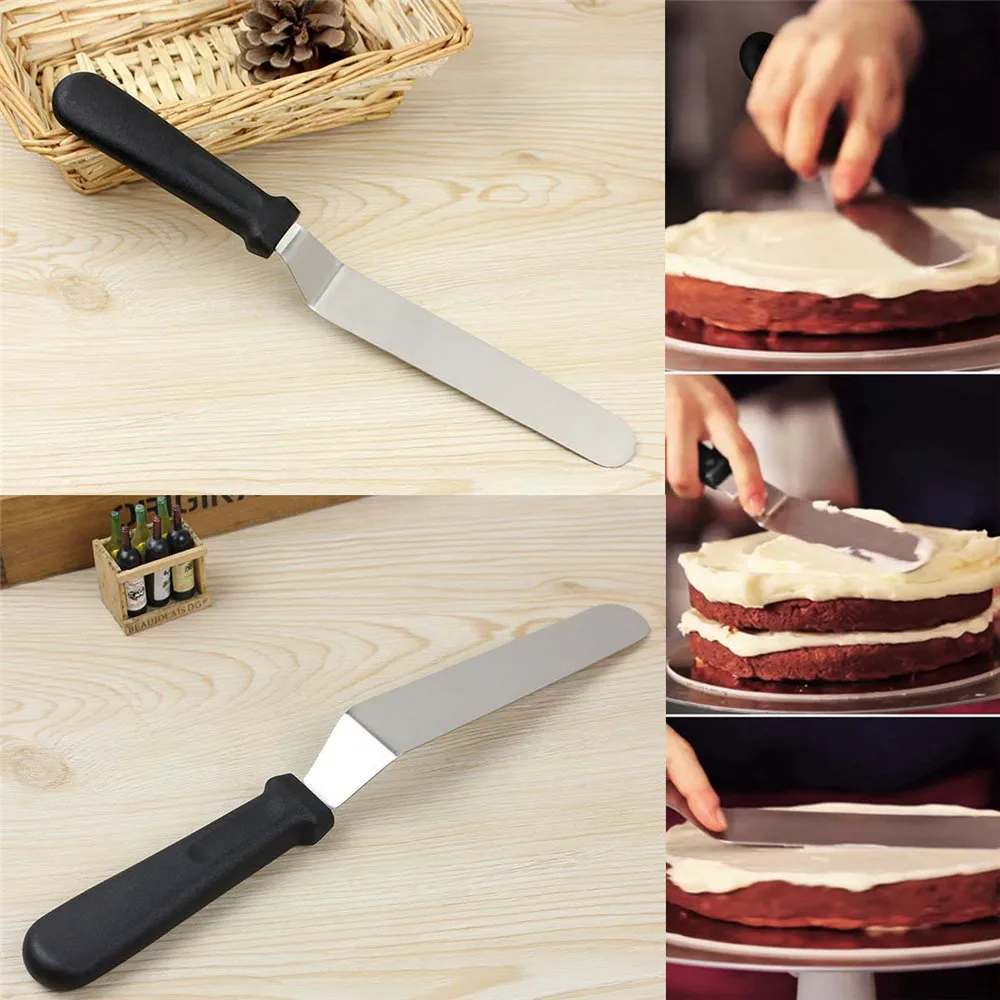 S/M/L Stianless Steel Cake Spatula Butter Cream Cake Smoother Polisher Angled Cake Scraper Icing Knife Cake Decoration Tools