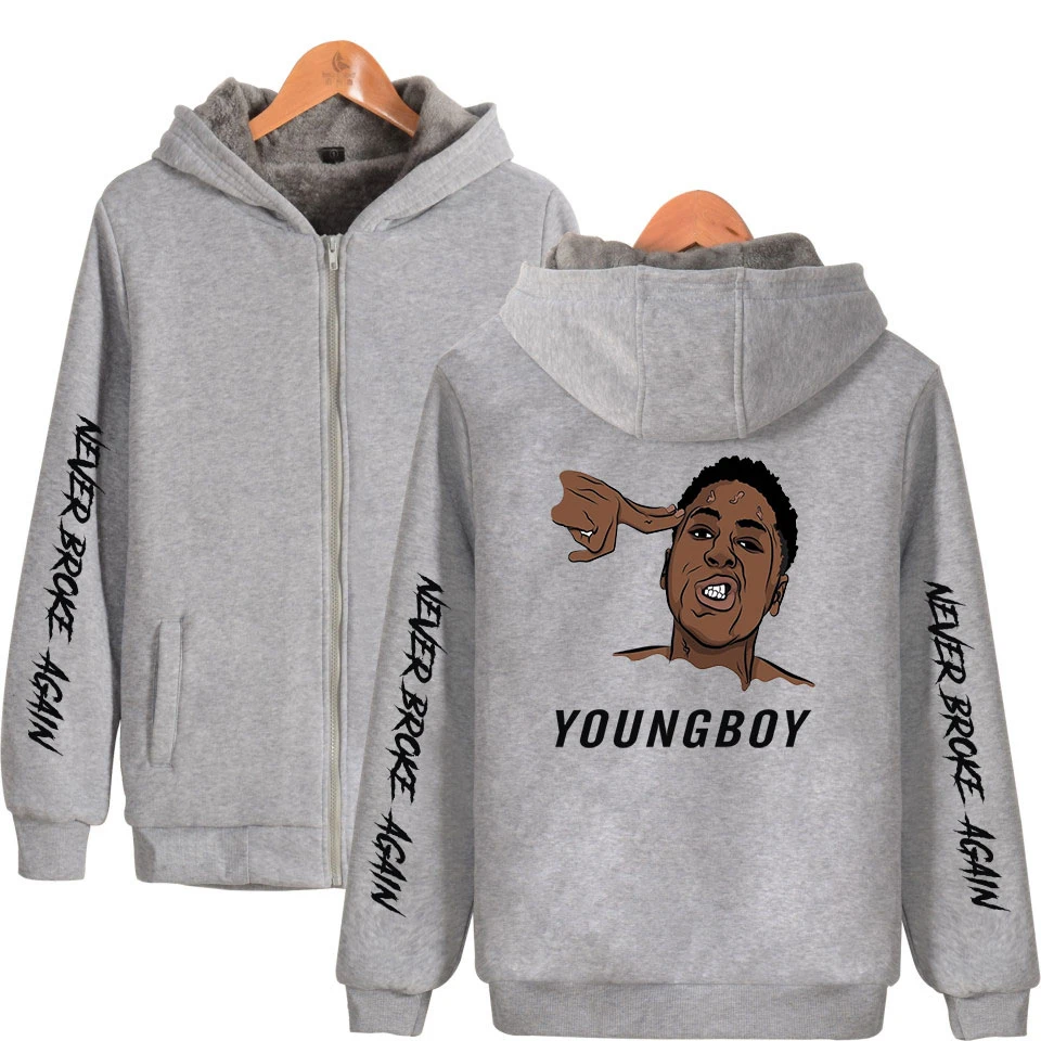 YoungBoy Never Broke Again Print Casual Zipper Hoodies Jacket Trend New Fashion Long Sleeve Thick coat