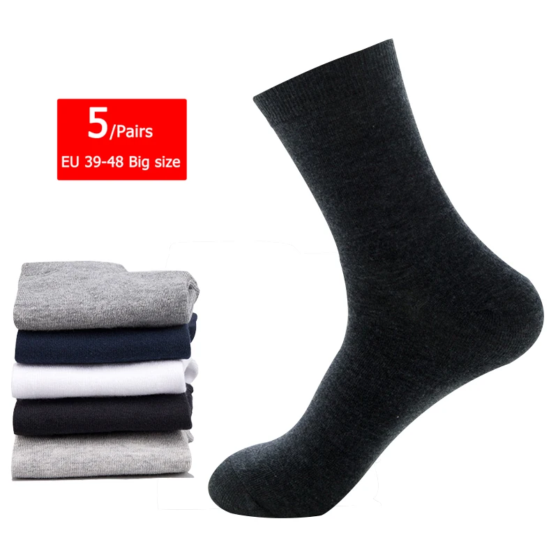 5 Pairs Men\'s Cotton Socks New Style Black Business Men Socks Soft Breathable Summer Winter for Male Socks Plus Size 45 46 47 48