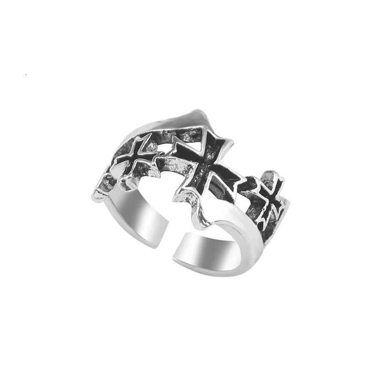 Anillo cruzado Vintage para hombres y mujeres, joyería de acero inoxidable ajustable, estilo gótico, Hip Hop, Punk, regalo de fiesta