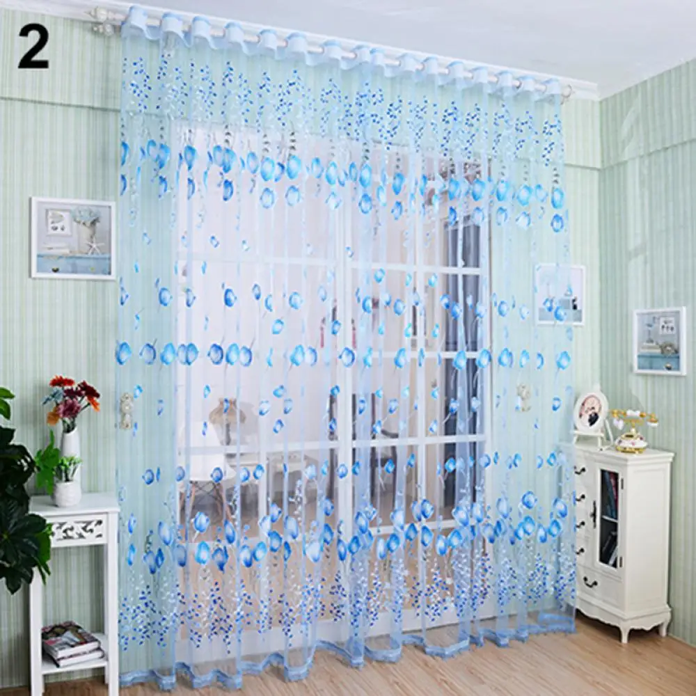 2021 Tulip Flowers Tulle For Kitchen Living Room Bedroom Sheer Curtains Home Decoration Window Treatments Voile Panel Drapes
