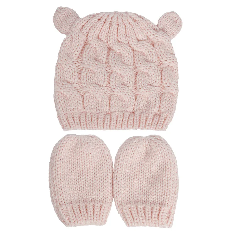 2 PCS Pure Color Baby Kids Girls Boys Winter Warm Knit Hat 2021 New Cute Glove Lovely Beanie Cap Set 0-18 Month