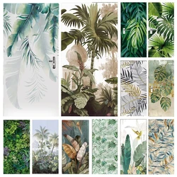 Green Palm Tree Wallpaper 3D Door Sticker Porch Entrance Wall Sticker Adhesive Vinyl Poster Furniture Refurbish Decal Door Cover