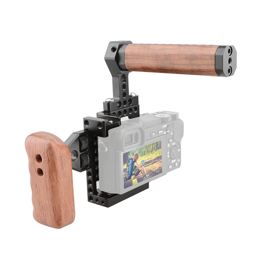 CAMVATE Camera Cage Rig With Wooden Left/Top Handle Grip & 1/4