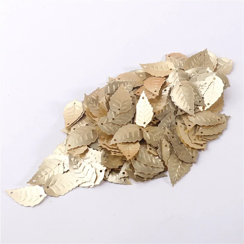 100Pcs Matte Gold 13*22mm Leaf Shape Sequins With 2 Hole &Paillettes Sewing Glitter Sticker On Cloth,DIY Women Garment Accessory