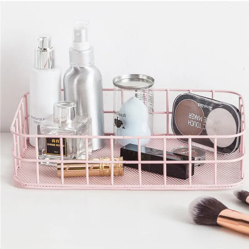 Rainbow Color Rectangle Metal Wire Storage Baskets For Home Desk Sundries Makeup Brush Holder Nordic Decor Iron Basket Organizer