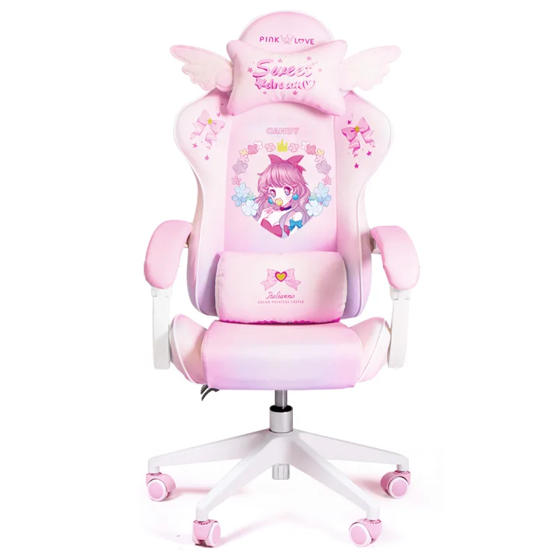 2024 New Lovely pink Maiden computer chair students gaming chair silla girl ESports chair Anchor home Live Rotating Chair