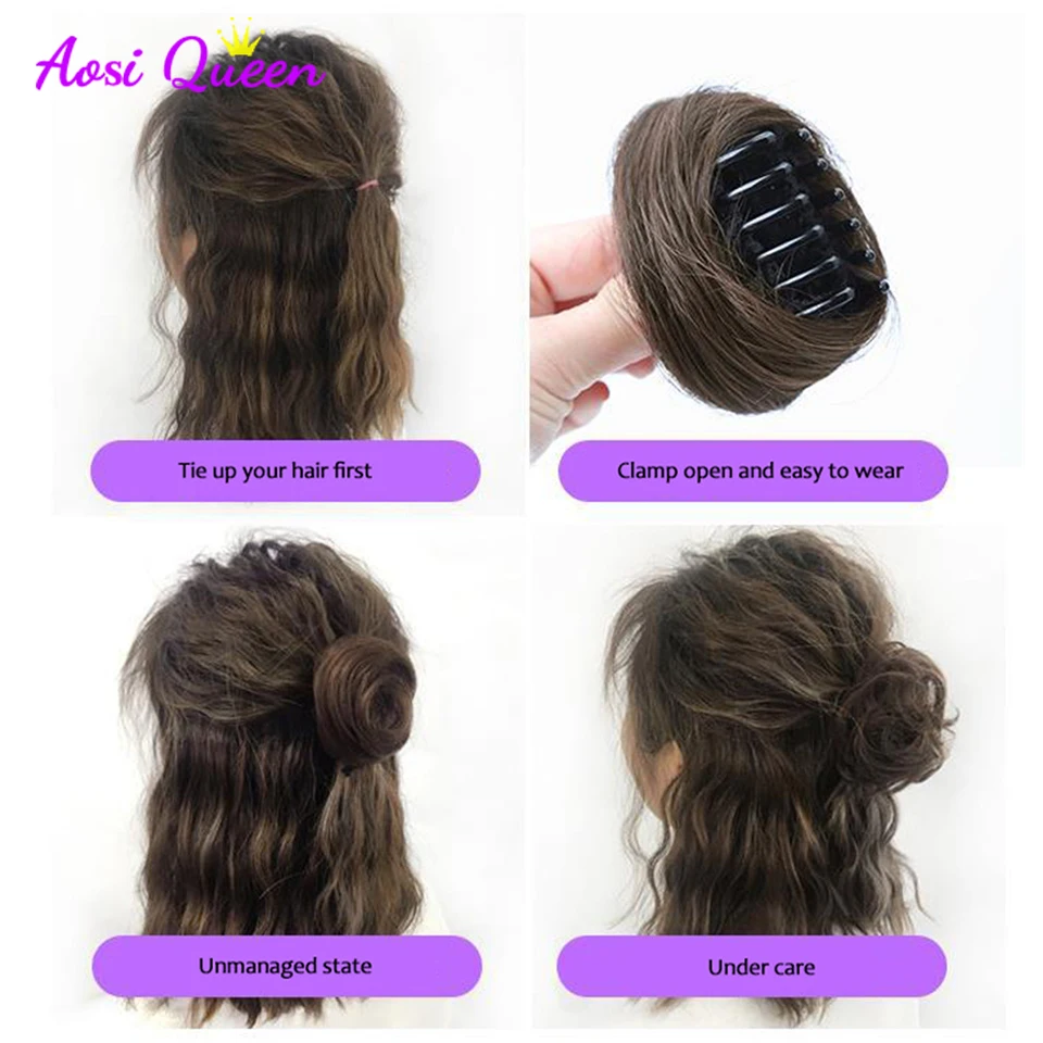 AS Short Curly Chignon Clip-on Hair Synthetic Elastic Band Hair Bun Hairpiece Donut Roller Bun Fake hair Claw Clip For Women