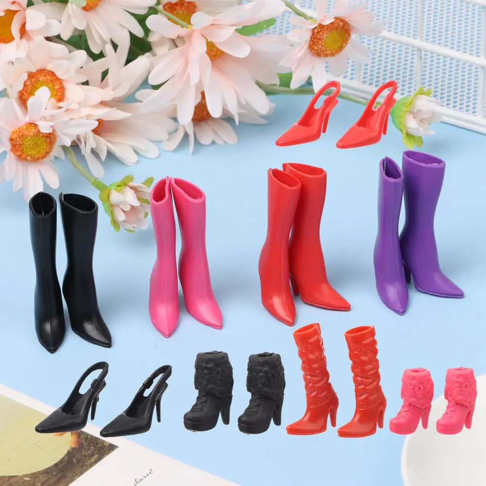 1 Pair Winter Fashion Casual High Heel Shoes Boots for 30cm Doll Clothes Dress Purple Pink Lot Styles Rack Accessories Toys