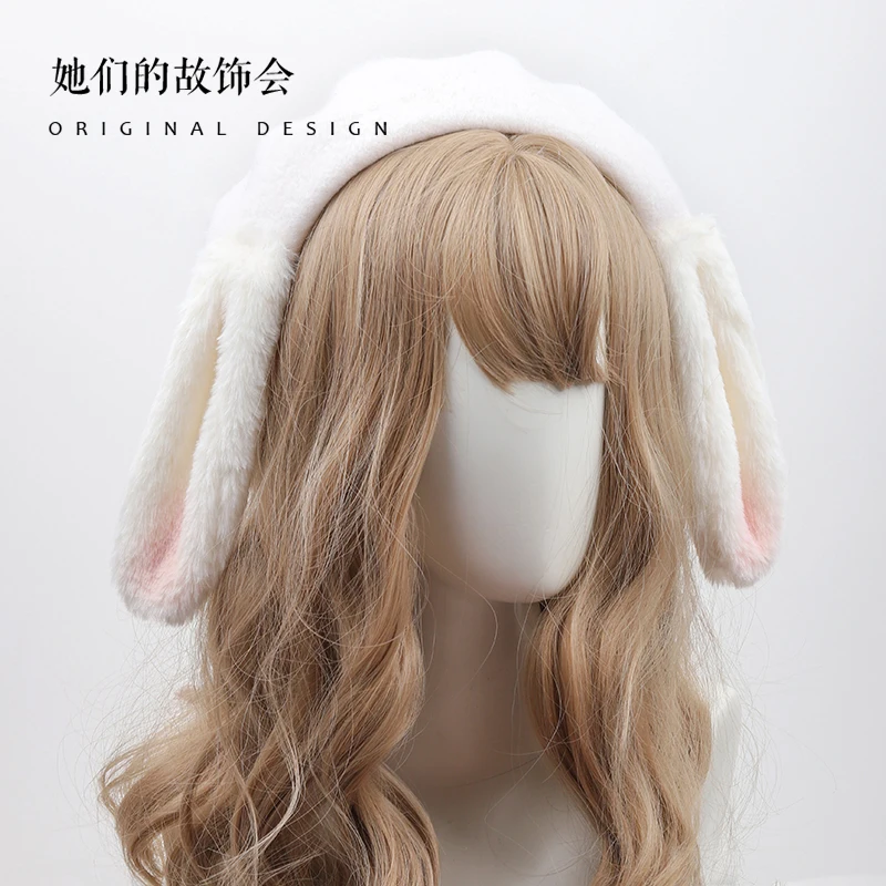 Beret Japanese Original Lolita Sweet Girl Cute Hat Winter Warm Plush Rabbit Ears Beret