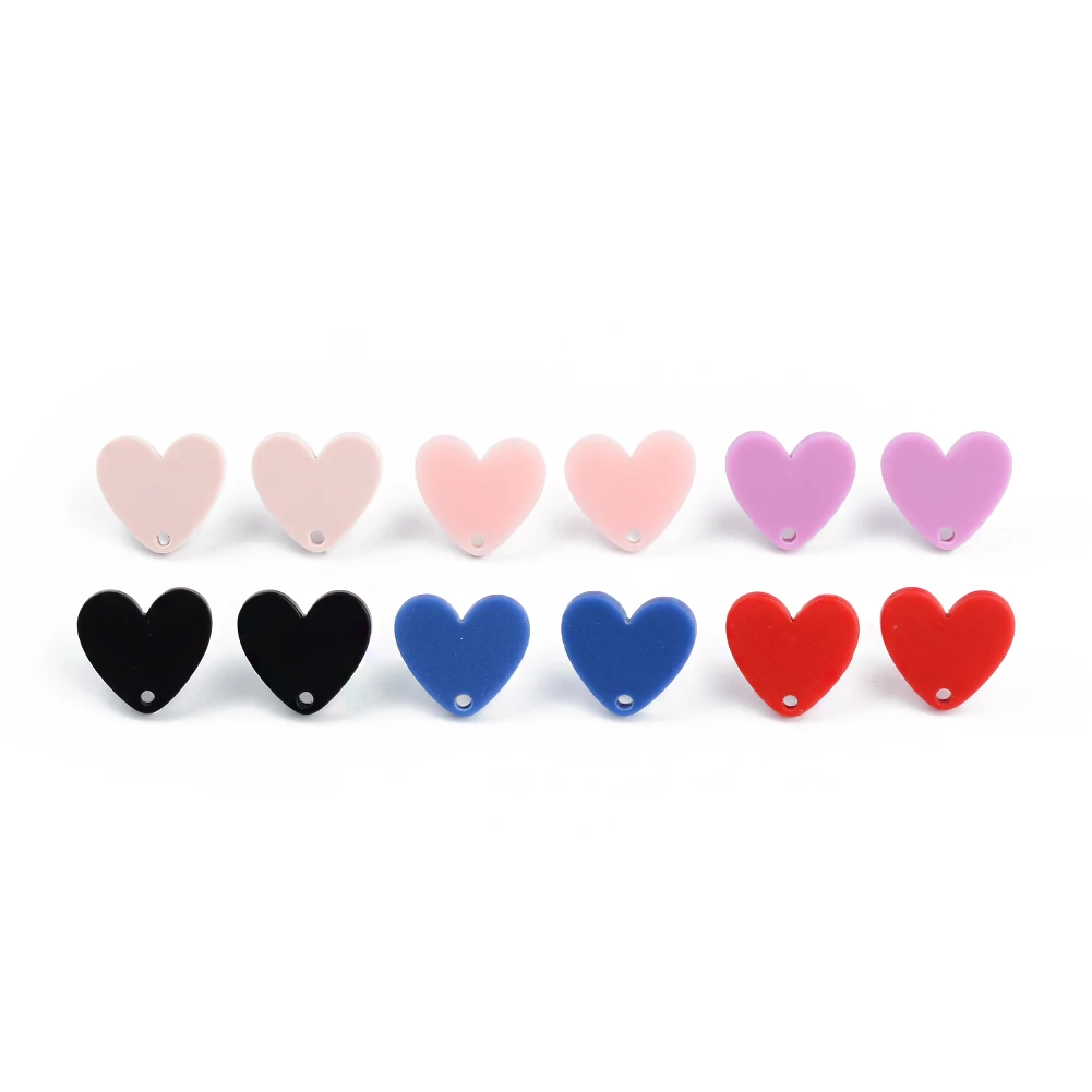 20pcs 14*15.5mm 925 Silver Needle Stud Earrings Colorful Heart Shape  Acrylic Helix Cartilage Tragus Lobe Ear Piercing Jewelry