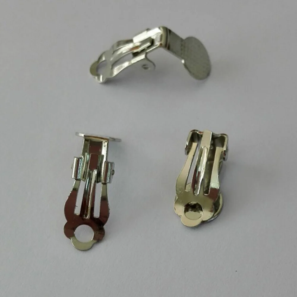 Wholesale Imitation Rhodium Iron Clip Earrings with 9mm Round Paste Settings Diy Jewelry Findings 20 pieces(JM5112)