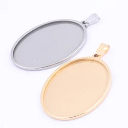 5pcs stainless steel oval cabochon base setting 30x40mm pendant tray bezel diy necklace blanks for jewelry making