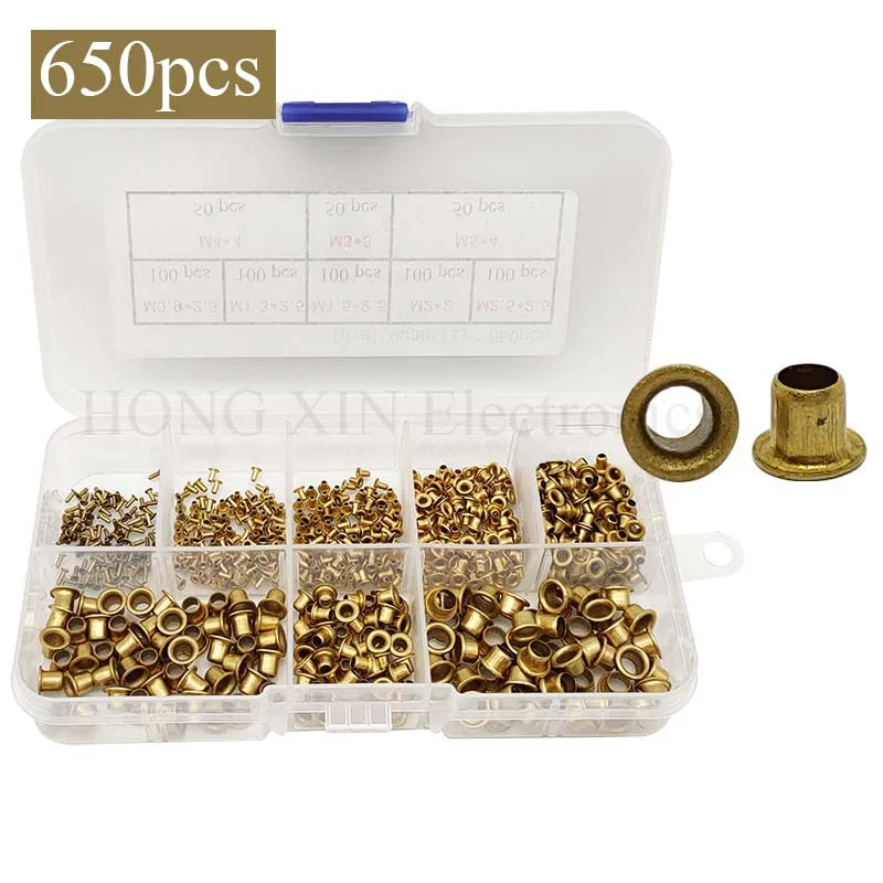 

650 шт., латунные заклепки M0.9/M1.3/M1.5/M2/M2.5/M3/M4/M5