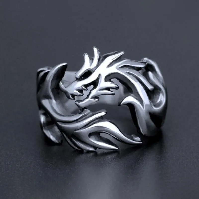 Creative Opening Dragon Ring Men\'s Personality Retro Domineering Dragon Ring Punk Style Hip Hop Rock Party Jewelry