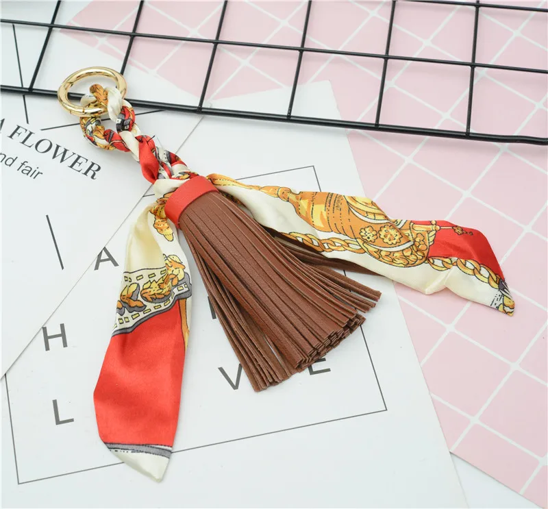 Lovely Soft leather tassels Keychain Bowknot scarf Pendant Bag Charm Accessories New Key Chain Fashion Car Key Holder K1690