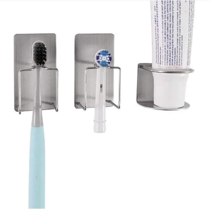 1/2pcs Bathroom Wall Mounted Stainless Steel Toothbrush Hook Toothpaste Holder