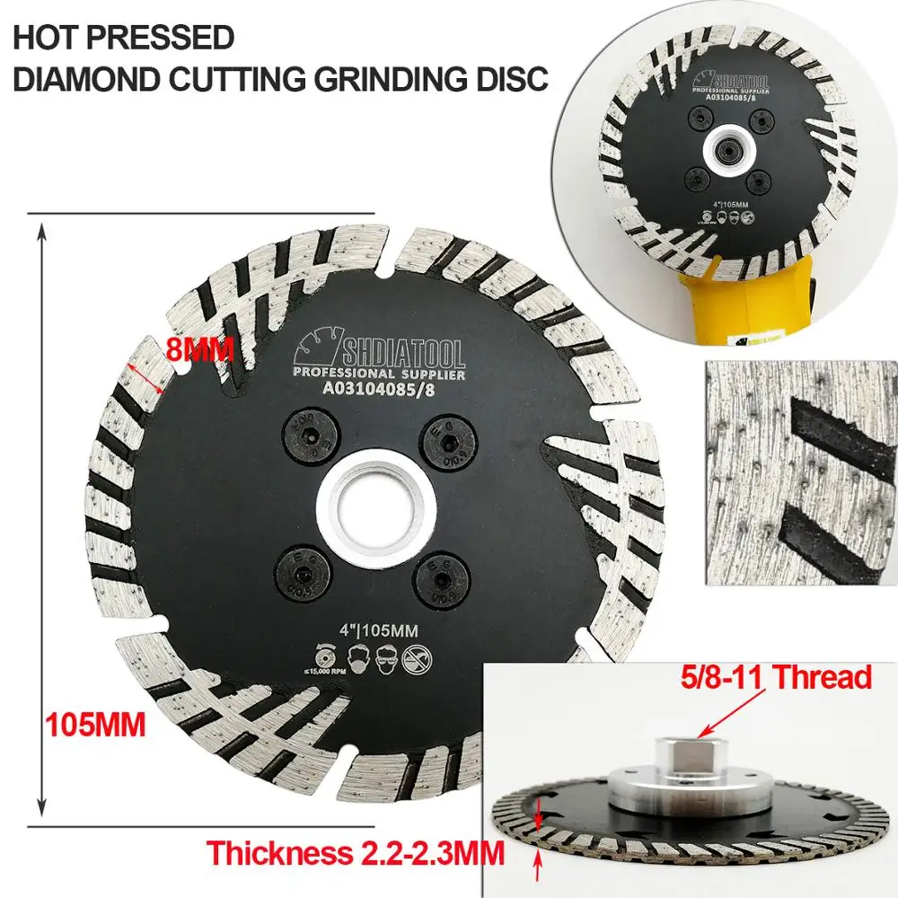 SHDIATOOL 3pcs 5/8-11 FLANGE Diamond Blade Cutting Disc Hot Pressed Turbo Blade With Slant Protection Teeth Tile Marble Sawblade