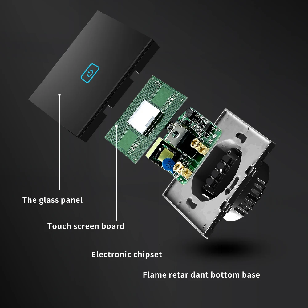 BONDA Light Touch Switch EU Standard Tempered Crystal Glass Panel Power 1/2/3 Gang 1 Way 220V Wall Lamp Sensor Switches on Off