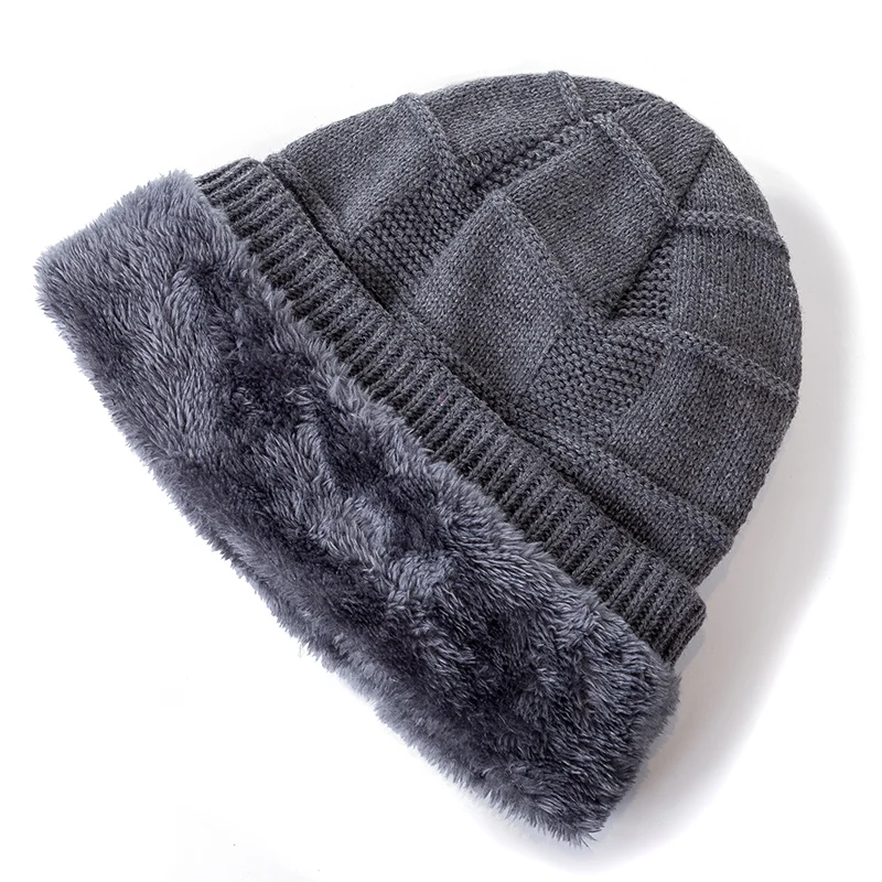 New Unisex Plain Color Winter Hats For Men & Women High Quality Warm Ski Beanie Cap Men Women Add Fur Lined Cotton Knitted Hat