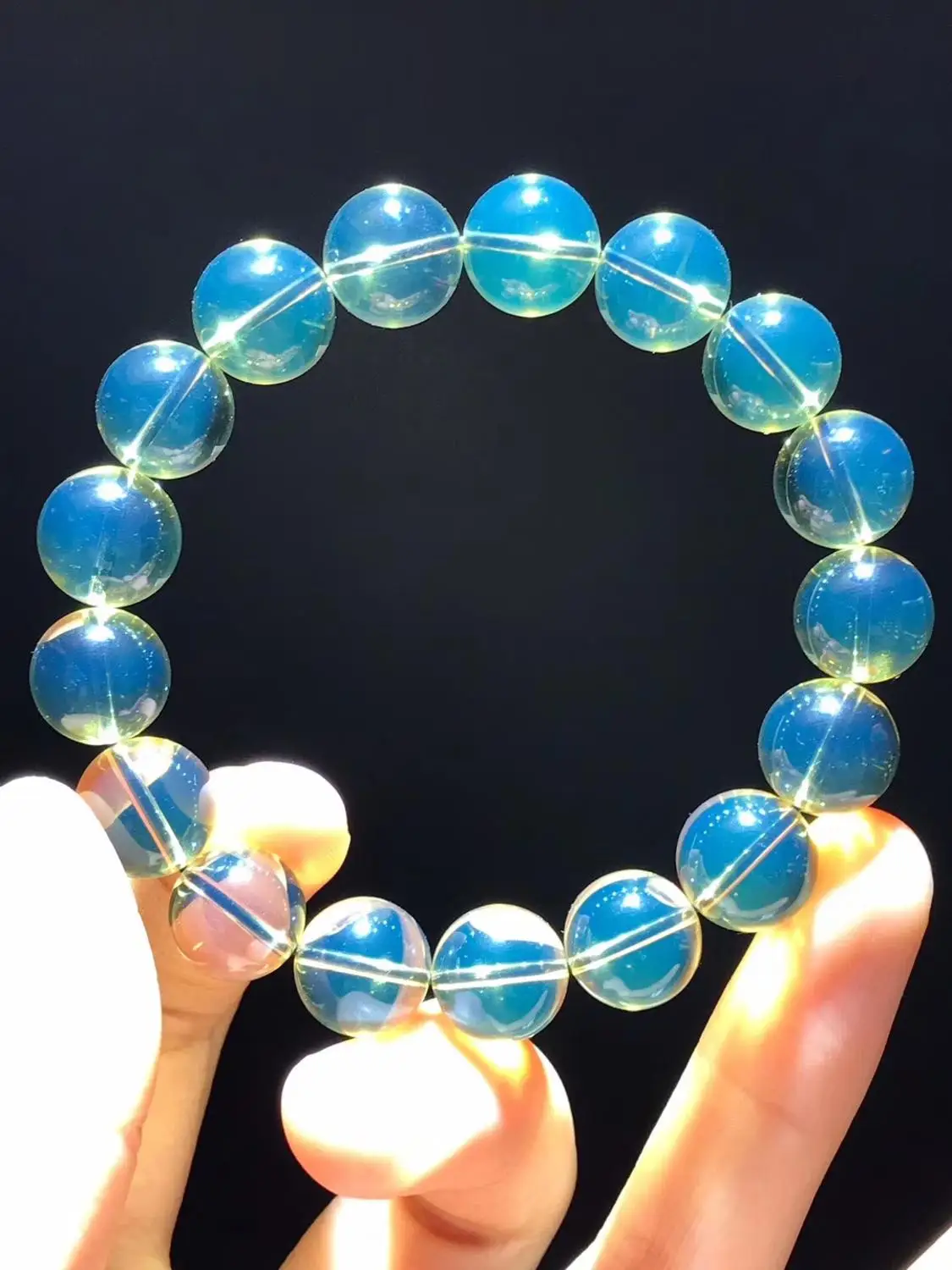 Natural Blue Amber Bracelet 11mm Women Mexico Clear Crystal Stretch Round Beads Bracelet Fashion Jewelry Genuine AAAAAA