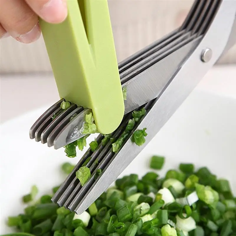 Multifunctional 5 Layers Stainless Steel Knives Multi-Layers KItchen Scissors Scallion Cutter Herb Laver Spices Cook Tool Cut