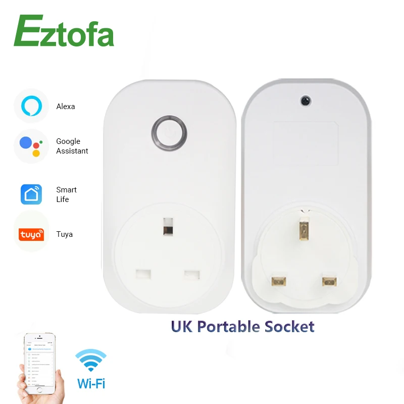 

Wifi Smart Power Supply Socket Portabl 13A UK Standard Plug Intelligent Timer Socket Electric Tuya Smart Wireless Remote Control