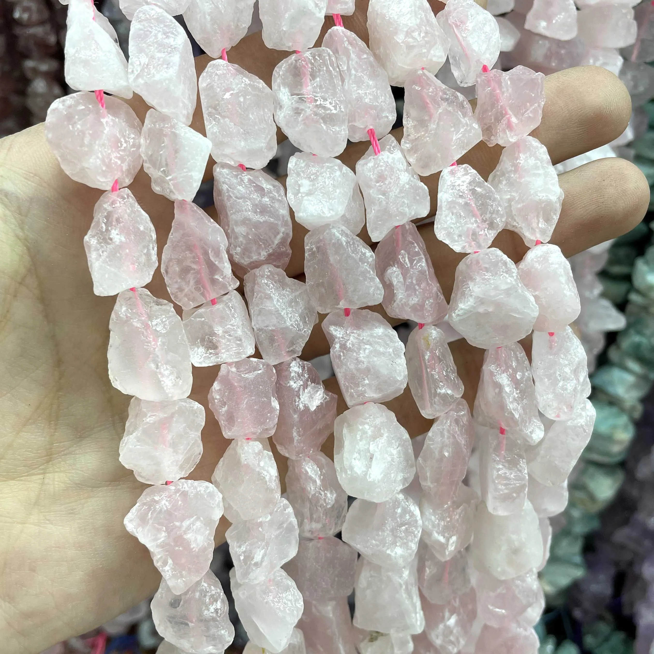 10-15mm Natural Irregular Freeform Raw Rose Quartzs Crystal Stone Beads Minerals Charm Diy Bracele Necklace Jewelry Making 7.5\