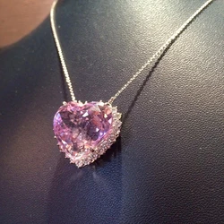 Huitan Romantic Princess Pink Heart CZ Pendant Necklace for Wedding Engagement Fashion Women Necklace Party Jewelry Love Gift