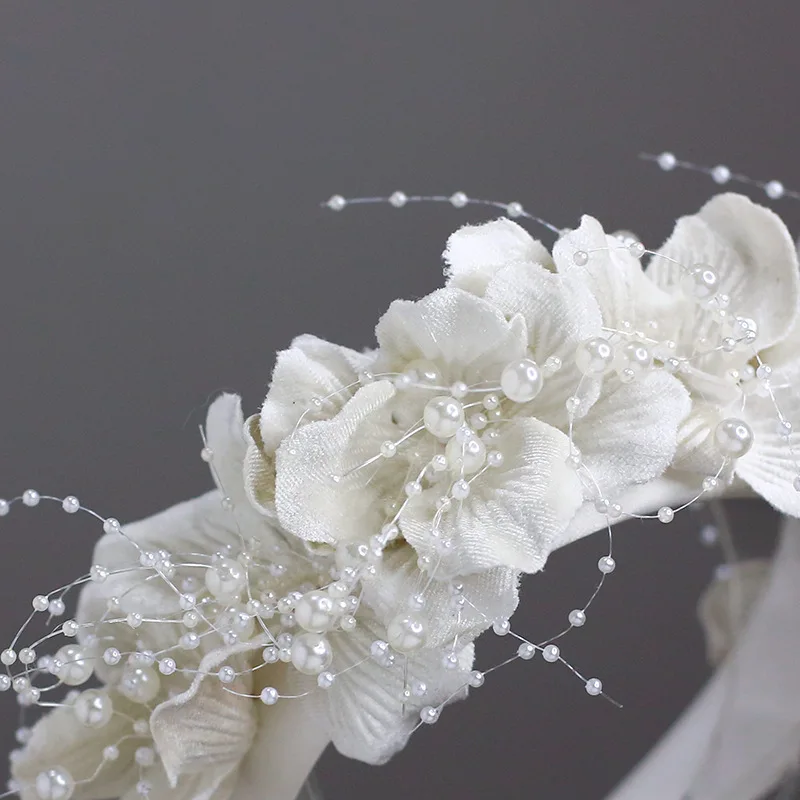 Bandeau à fleurs blanches françaises pour femmes, diadème élégant, accessoires pour cheveux de mariée, mariage