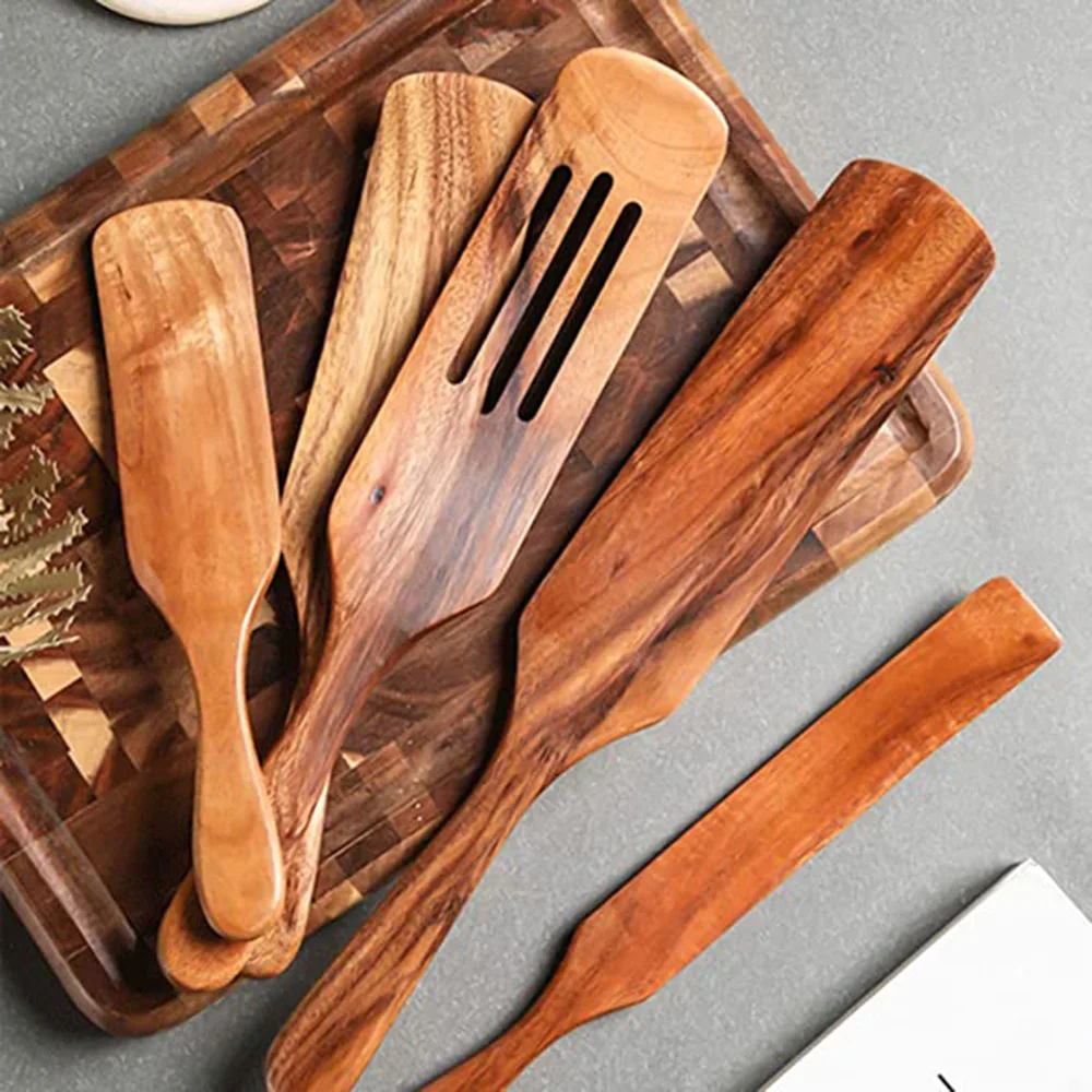 1-7 Stück/Set Teakholz-Küchenbesteck: Sieb- und Suppenlöffel, spezieller Nano-Schöpflöffel, Kochlöffel, Holz-Küchenzubehör-Set – Detail 32