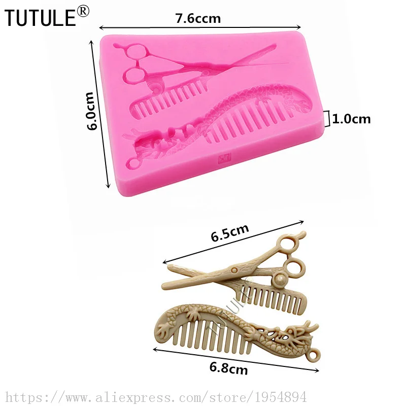 Beauty HAIR SILICONE MOLD Includes Scissors,Comb, Flexible Comb mould,Fondant chocolate cake molds,Clay Polymer Silicone mold