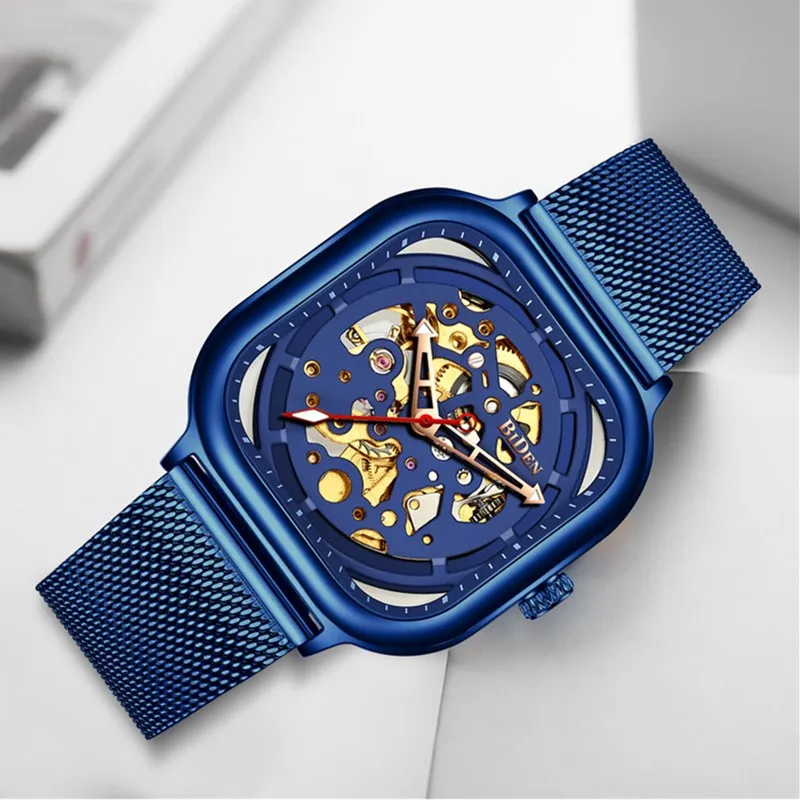 Gorben Stainless Steel Band Sport Mechanical Watch Luxury Mens Watch Fashion Wristwatch Skeleton  Mechanical Watch