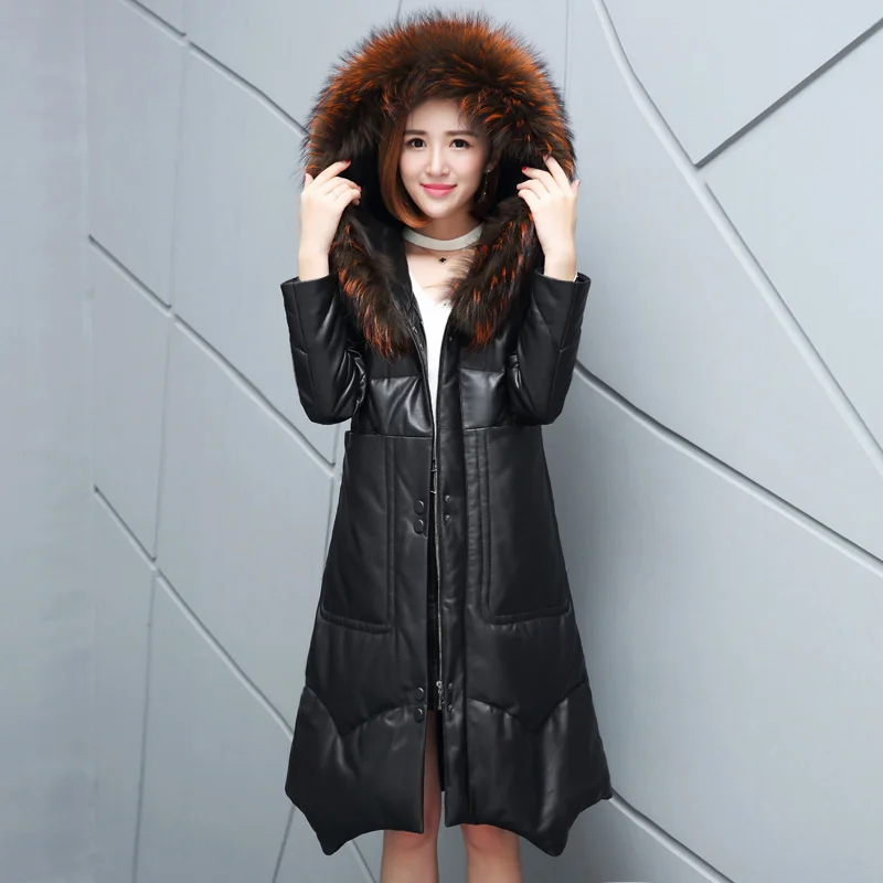 Down Winter Jacket Women Coat Female Genuine Leather Jacket Women Real Sheepskin Coats Fur Hooded Long Outwear LWL1201