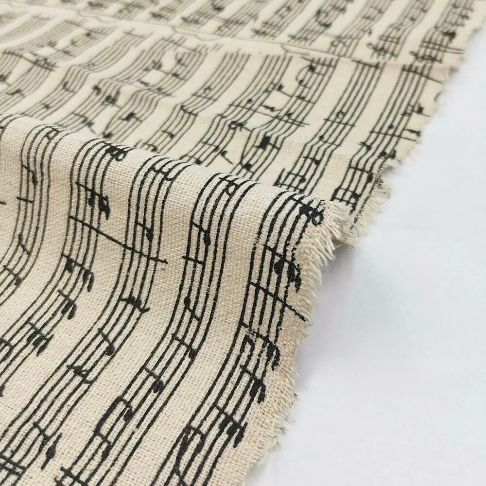 1 pz classico nero nota musicale personale musicale stampato cotone tessuto di lino cucito per abbigliamento artigianale fai da te tovaglia cuscino