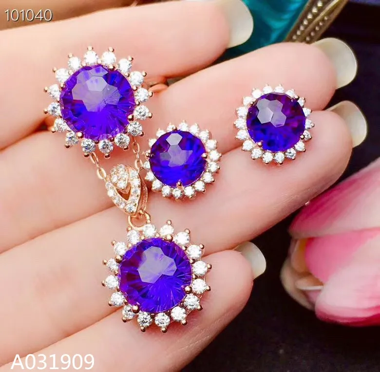 

KJJEAXCMY boutique jewelry 925 sterling silver inlaid Amethyst necklace pendant ring female Suit exquisite popular