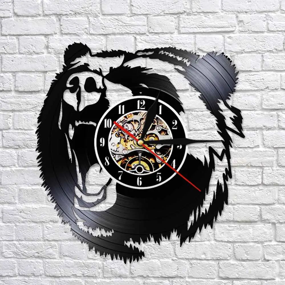 Wildlife Animal Large Strong Bear 3D Quartz Wall Clock Monder Hunter Vinyl Record Watch Hunting Hobby Creature Bear LED Light