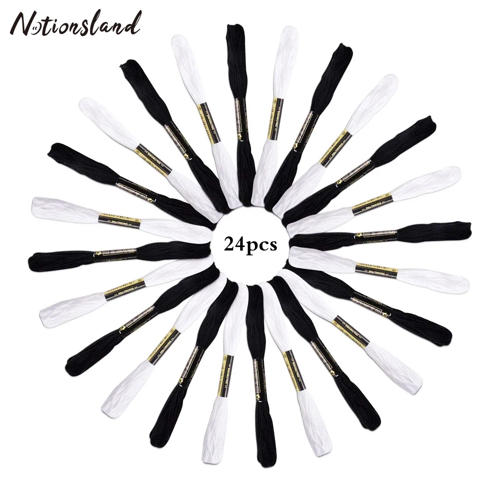 

24 Skeins Cross Stitch Floss Cotton Embroidery Thread Bracelets Floss Black White Sewing Skeins Craft DIY for Cross Stitch