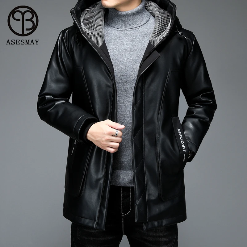 Asesmay 90% Down Jacket Men Hoodie Medium Long Parkas Color Contrast New Winter Fashion Thick Handsome Warm Coats