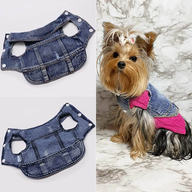 Dog Denim Jacket for Small Medium Dogs Spring Autumn Dog Clothes Classic Jeans Lapel Vest Chihuahua Yorkie Bulldog Pet Apparel