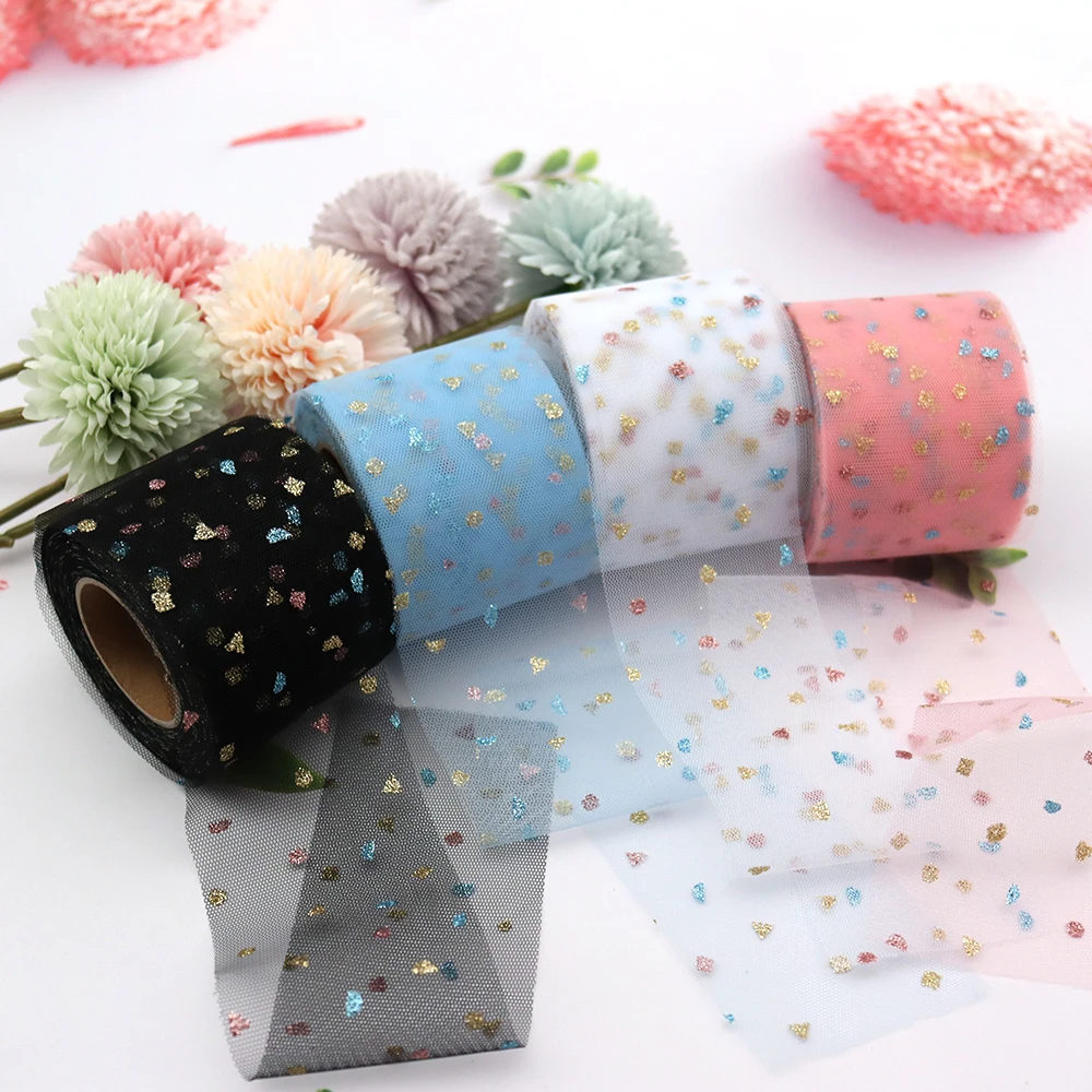 6cm 25yards Glitter Tulle Ribbon Roll Sparkly Confetti Sequin Mesh Strips For DIY Hairband Bow Clip Wedding Birthday Party Decor