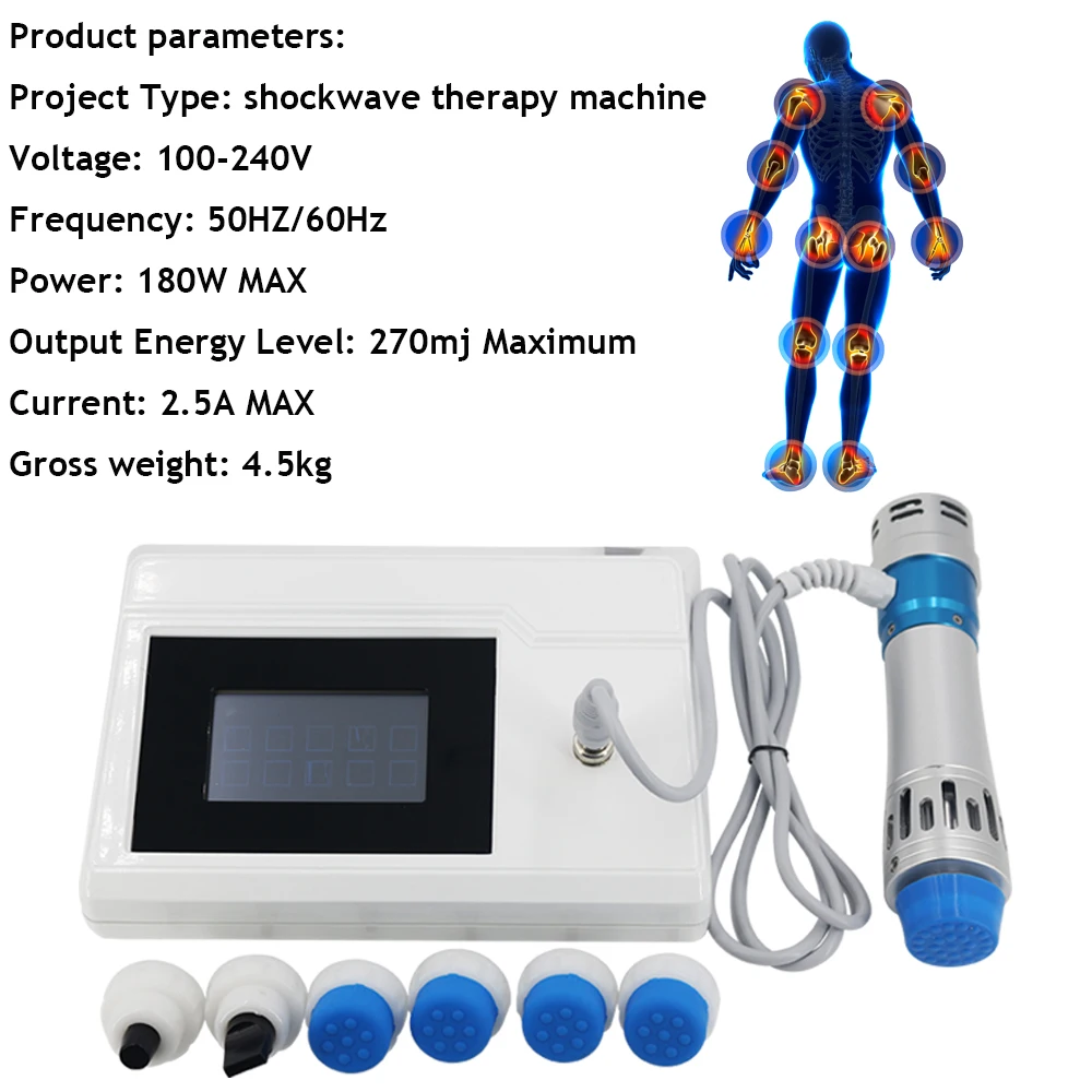 Shockwave Therapy Machine Fisioterapia, Dor na Cintura, Stern, Shock Wave, ED Tratamento, Remoção da Dor no Ombro, Massageador 270MJ, Novo