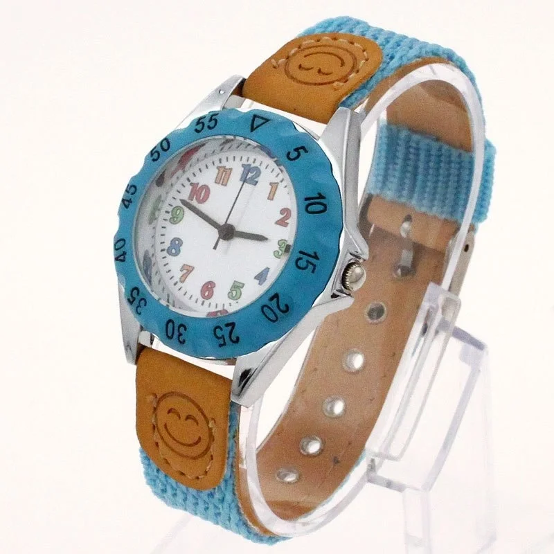 5 ألوان عالية الجودة الملونة الاطفال الأطفال و #39s هدية الصبي فتاة النسيج حزام تعلم الوقت الطالب ساعة اليد U32