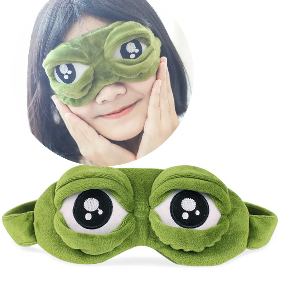 Masque pour les yeux en peluche The Sad, grenouille verte 3D, lunettes de beauté mignonnes, cadeau d'anime drôle, aide au sommeil, voyage relaxant