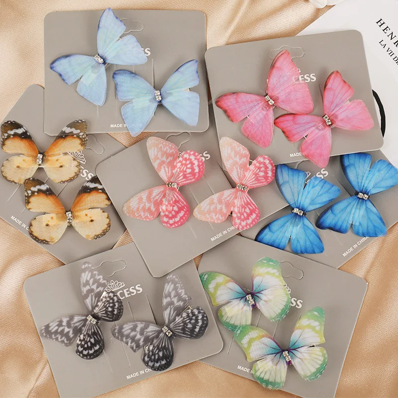 2pcs/Set New Cute Colorful Butterfly Hairpin For Women Girls Sweet Hair Ornament Clip Barrette Headband Fashion Hair Accessories